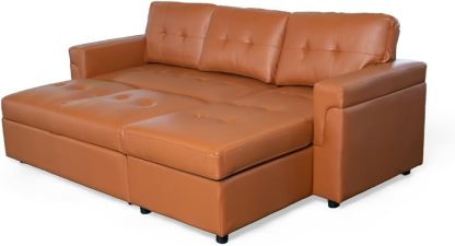 Ilios Innova | Sofá Cama Kairo de Cuero Sintético, Chaise Longue/Cama Extraíble, 3 Plazas, Estructura de Madera, Funcional y Moderno.