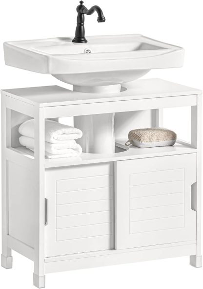 SoBuy Armario para Lavabo Mueble de Baño Debajo del Lavabo con 2 Puertas Armario de Suelo Lavabo para Baño con Mueble(Blanco FRG128-II-W)