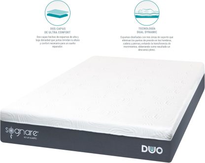Sognare Duo 2.0 Colchón Tamaño Matrimonial Semi Firme Memory Foam, Funda Hipoalergénica Fácil de Limpiar. 100 Noches de Garantía.