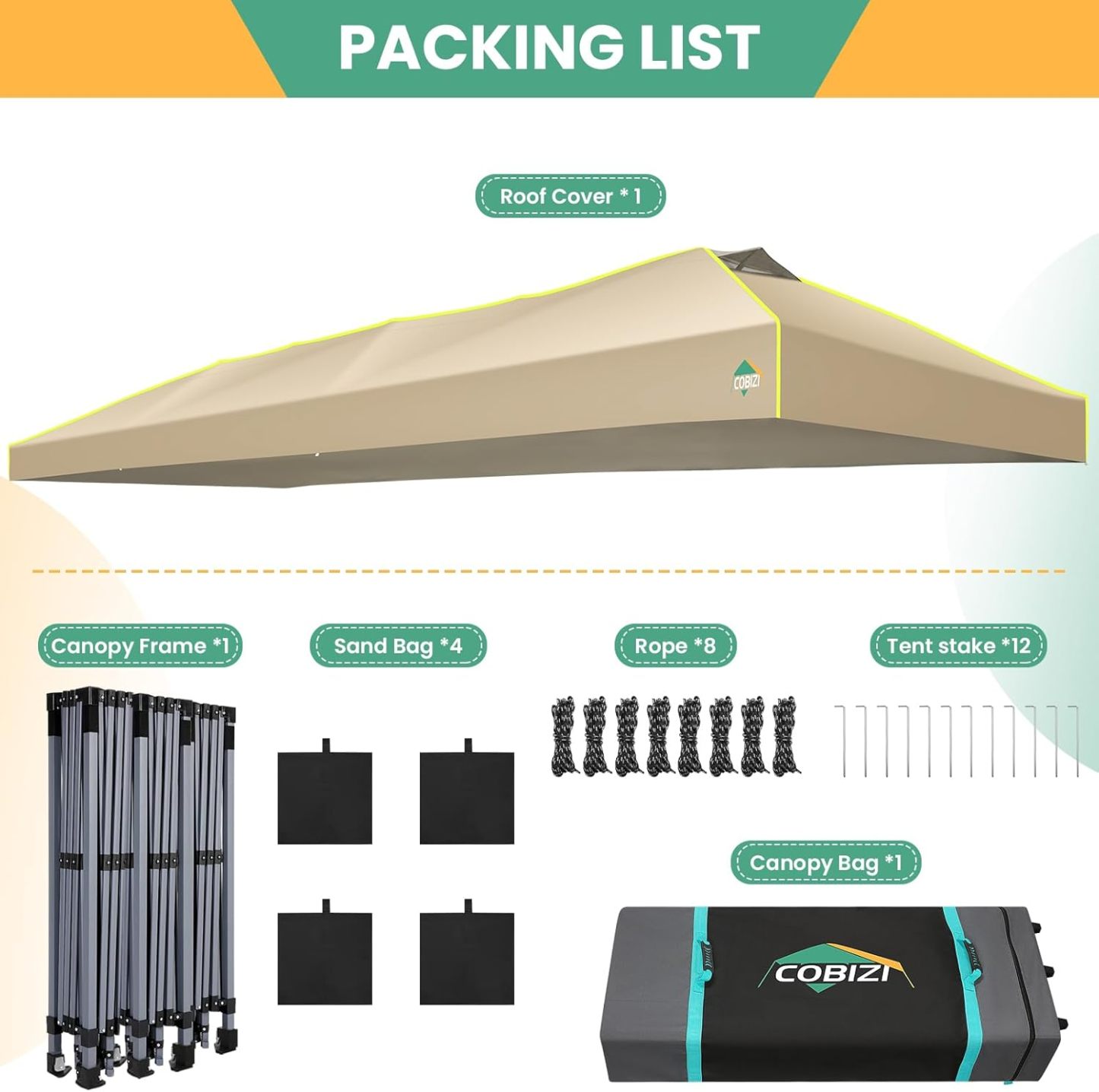 COBIZI - Tienda de campaña desplegable de 10 x 20 Pulgadas, Tienda de campaña instantánea Comercial para Bodas, Fiestas con 3 Altura Ajustable, toldo Ez Up para Exteriores, Impermeable, UPF50+ con