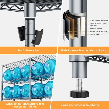 MXLENOBLE Estante de 5 repisas, Estantería de Almacenamiento Ajustable de estantes, Resistente en Ruedas de 4 Pulgadas, Estante Organizador de Metal, Cromado (IC085-B)