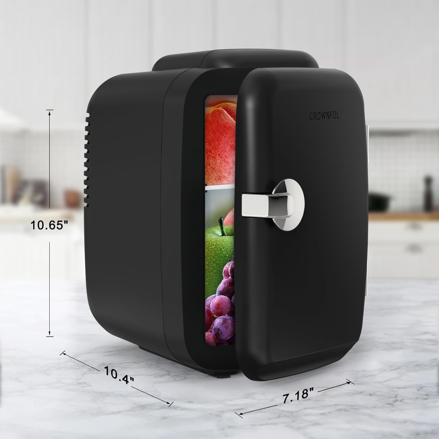 CROWNFUL Mini nevera, 4 litros/6 latas, cosméticos, alimentos, medicamentos,dormitorio,oficina, coche,refrigerador portátil y calentador personal para el cuidado de la piel(Negro mate)