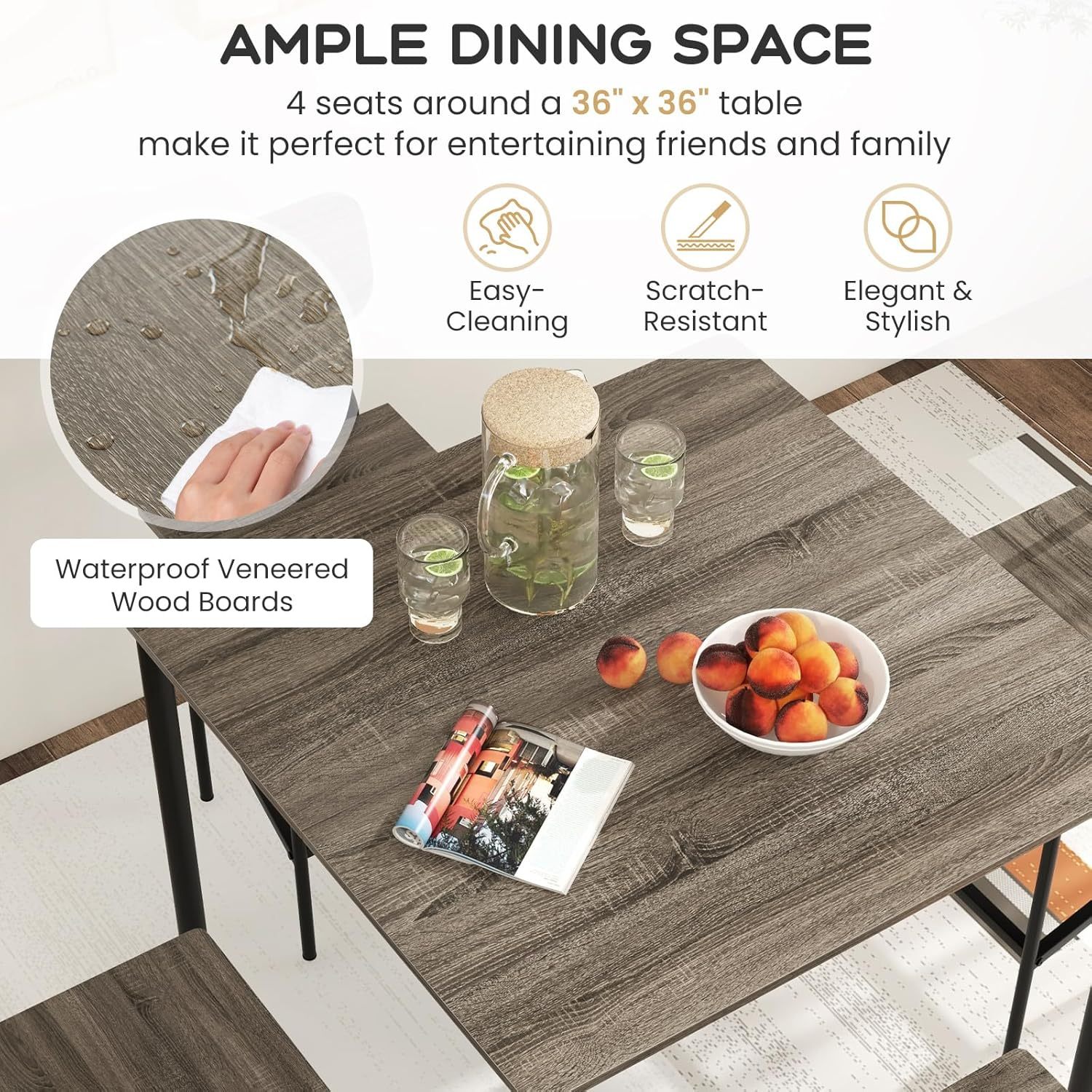 Juego de mesa de comedor de 5 piezas con mesa de altura y 4 taburetes de bar, juego de comedor industrial de cocina con reposapiés y respaldo, juego de comedor que ahorra espacio para pub,