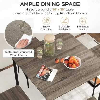 Juego de mesa de comedor de 5 piezas con mesa de altura y 4 taburetes de bar, juego de comedor industrial de cocina con reposapiés y respaldo, juego de comedor que ahorra espacio para pub,