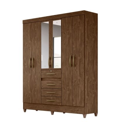 Ropero 6 Puertas 4 Cajones con Espejo Castaño