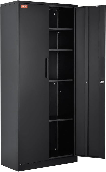 Metal Storage Cabinet with Wheels, 75'' Locking Steel Storage Cabinet with 2 Magnetic Doors and 4 Adjustable Shelves for Office, Garage, Home