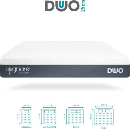 Sognare Duo 2.0 Colchón Tamaño Matrimonial Semi Firme Memory Foam, Funda Hipoalergénica Fácil de Limpiar. 100 Noches de Garantía.