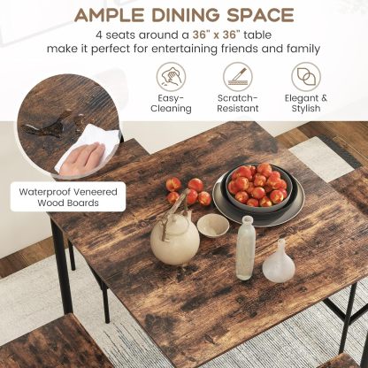 Juego de mesa de comedor de 5 piezas con mesa de altura y 4 taburetes de bar, juego de comedor industrial de cocina con reposapiés y respaldo, juego de comedor que ahorra espacio para pub,