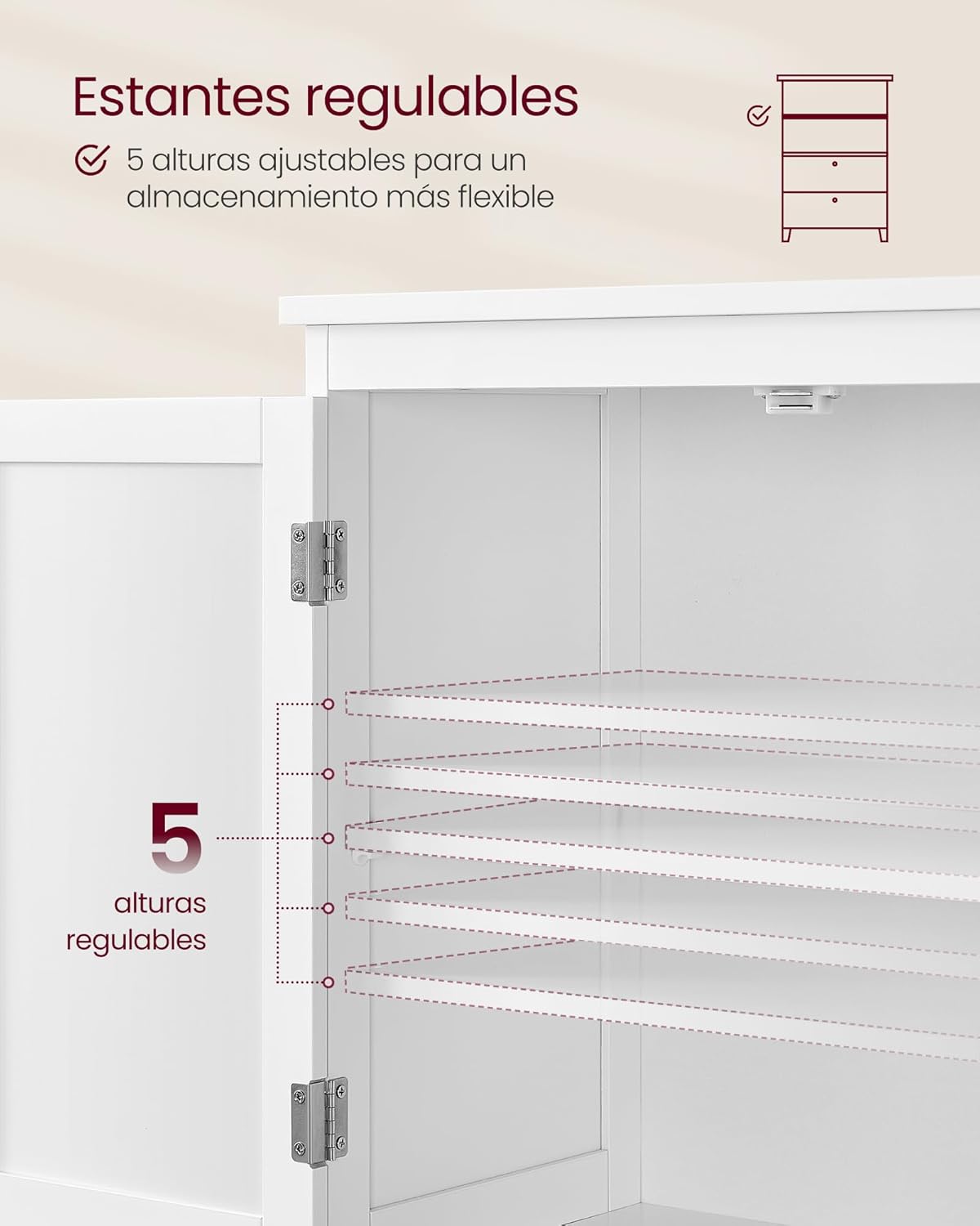 VASAGLE - Clóset de almacenamiento para piso de baño, mueble no empotrado, estantes ajustables con 2 cajones y dos puertas, 30 x 60 x 110 cm, blanco, UBBC551P31