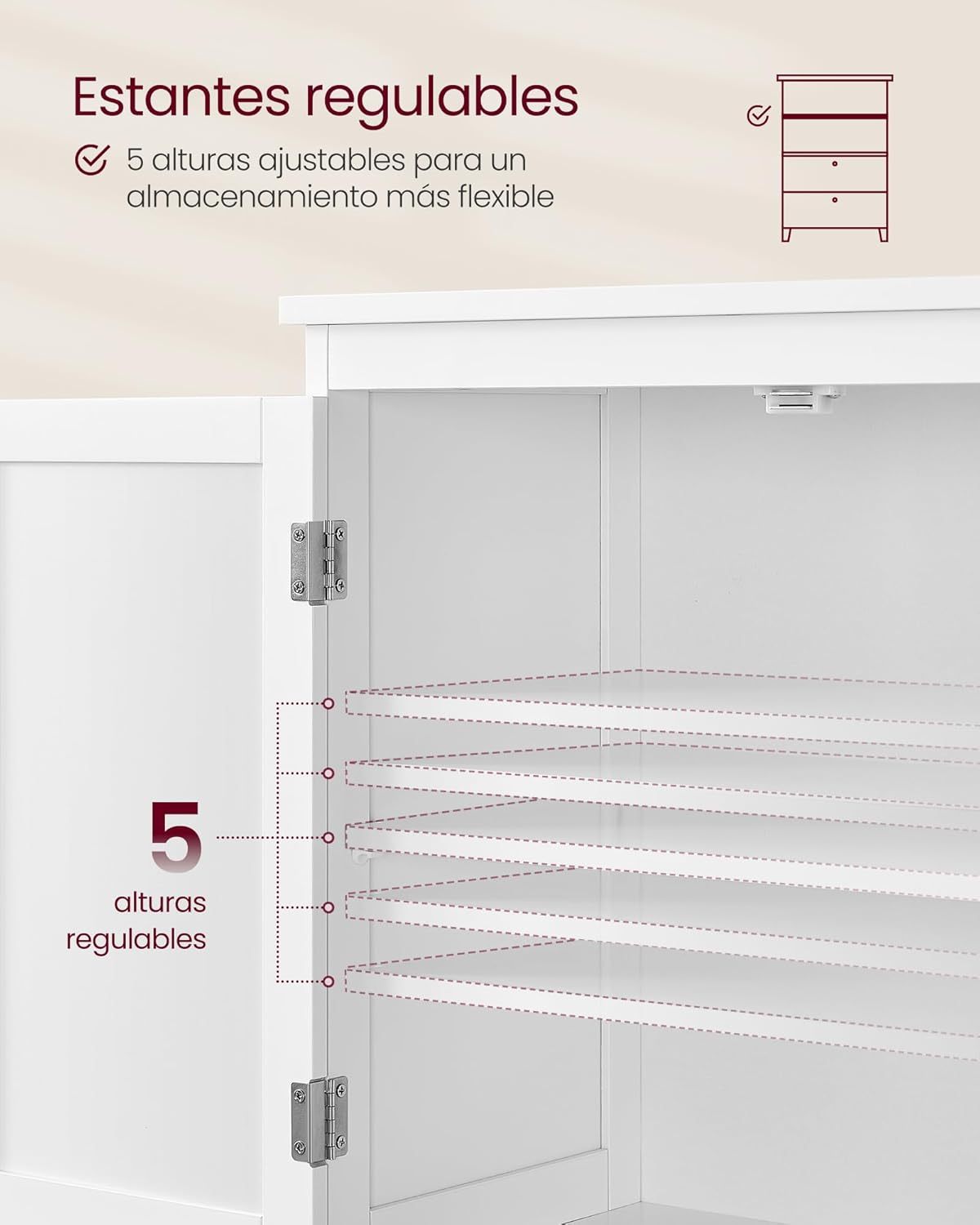 VASAGLE - Clóset de almacenamiento para piso de baño, mueble no empotrado, estantes ajustables con 2 cajones y dos puertas, 30 x 60 x 110 cm, blanco, UBBC551P31