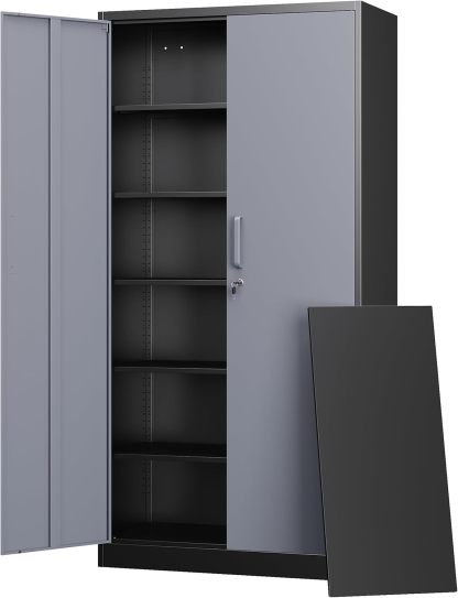 Letaya - Armarios de almacenamiento de metal, 72 pulgadas, clóset de acero con puerta de bloqueo para oficina, hogar, escuela, gimnasio, departamento de bomberos, hotel (color de grano de madera)