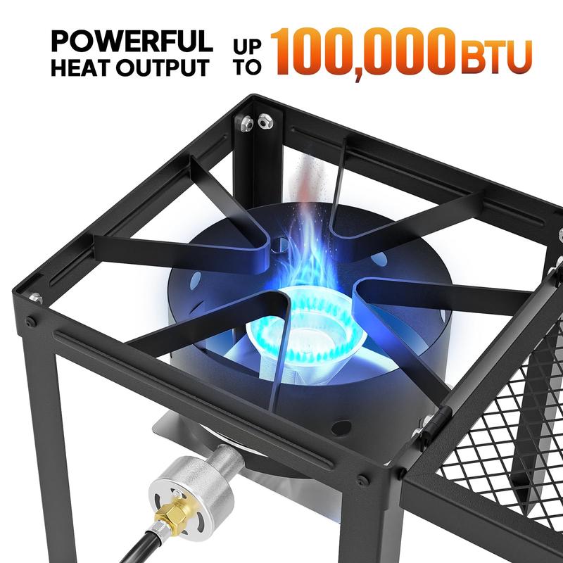 Quemador de propano de alta presión ROVSUN de 100 000 BTU con estante lateral plegable, estufa de gas individual con regulador para cocinar al aire libre, acampar, barbacoas, freír pavo, hervir mariscos y elaborar cerveza casera.