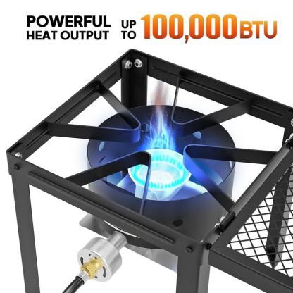 Quemador de propano de alta presión ROVSUN de 100 000 BTU con estante lateral plegable, estufa de gas individual con regulador para cocinar al aire libre, acampar, barbacoas, freír pavo, hervir mariscos y elaborar cerveza casera.