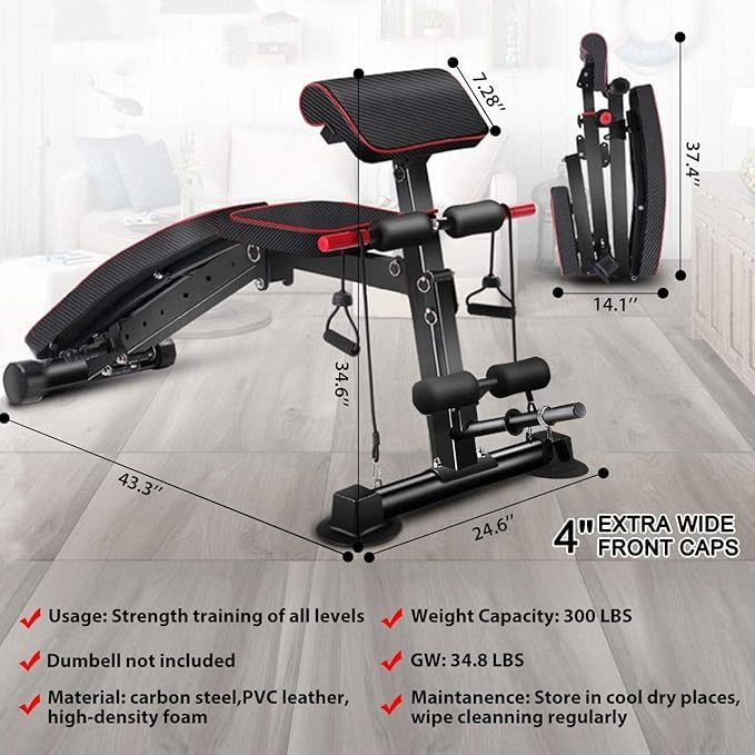 Banco de peso ajustable – Bancos de peso utilitario para entrenamiento de cuerpo completo, plegable plano/inclinación/declive banco multiusos para gimnasio en casa