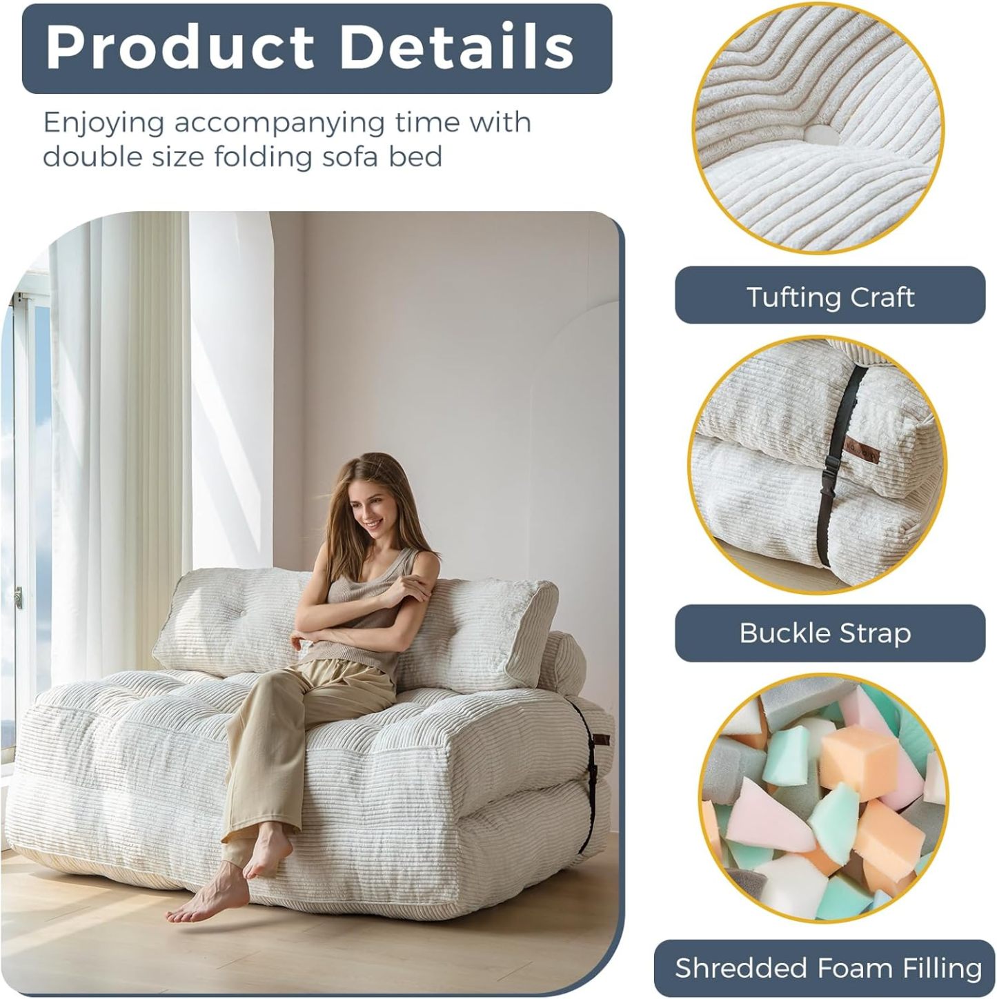 MAXYOYO Sofá Cama Plegable, Silla Convertible para Dormir con Almohada, Colchón Plegable con Soporte para la Espalda, Silla Cama Plegable Portátil Cómoda, Sofá de Piso para Sala de Estar, Recámara