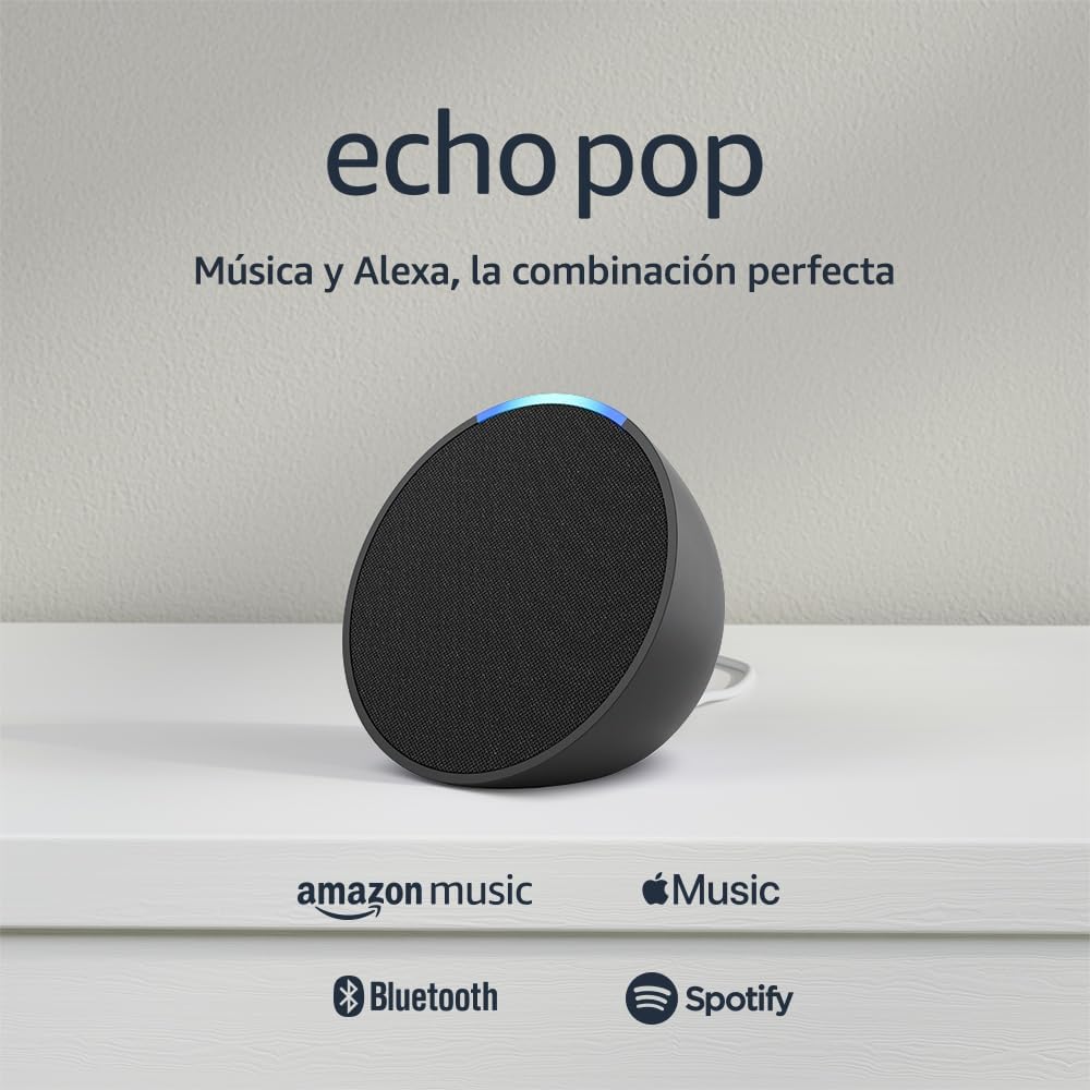 Amazon Echo Pop (modelo más reciente): nuestra bocina más pequeña que se adapta a cualquier habitación (negro), con el Acceso Anticipado de Alexa+