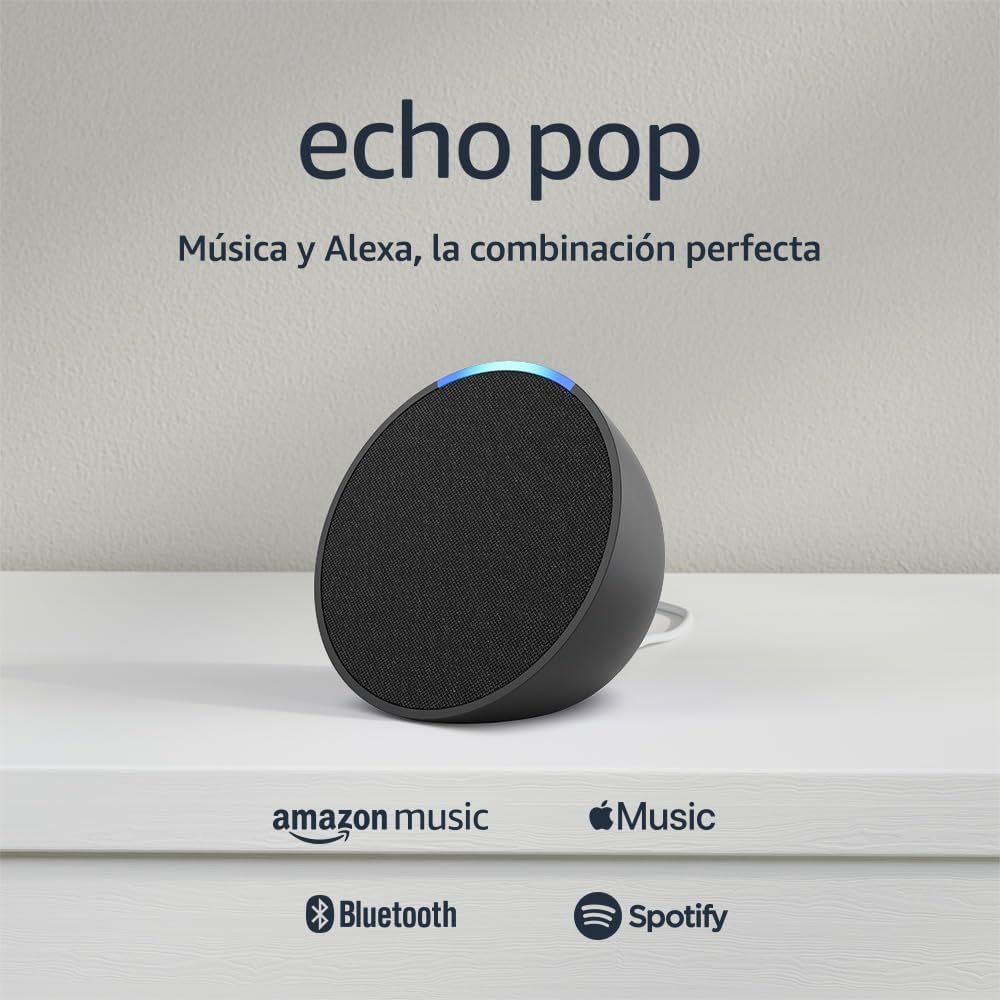 Amazon Echo Pop (modelo más reciente): nuestra bocina más pequeña que se adapta a cualquier habitación (negro), con el Acceso Anticipado de Alexa+