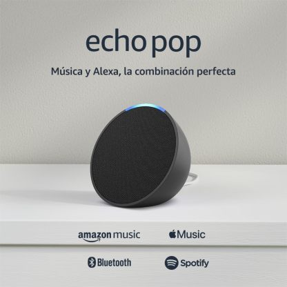 Amazon Echo Pop (modelo más reciente): nuestra bocina más pequeña que se adapta a cualquier habitación (negro), con el Acceso Anticipado de Alexa+