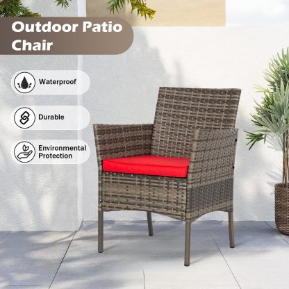 FDW - Juego de 4 muebles para exteriores, juego de conversación de mimbre con silla de ratán, mesa de centro para exteriores, interiores, jardín, patio, porche, terraza, balcón, cojines de mimbre
