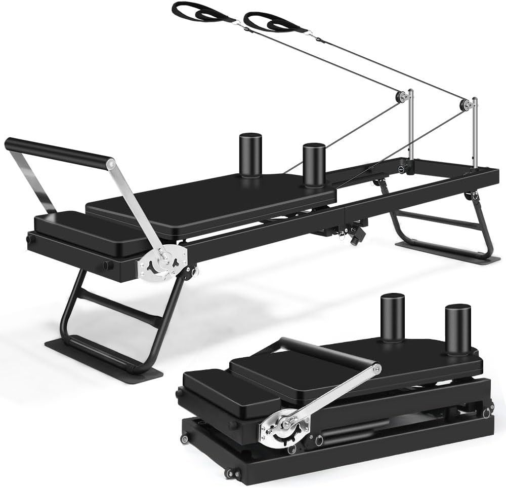 Cama de Entrenamiento de Pilates, Cama de Pilates For Gimnasio en Casa, Máquina Plegable de Pilates Reformer, Cama de Ejercicios Multifuncional con Pilates Reformer
