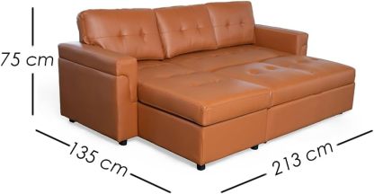 Ilios Innova | Sofá Cama Kairo de Cuero Sintético, Chaise Longue/Cama Extraíble, 3 Plazas, Estructura de Madera, Funcional y Moderno.