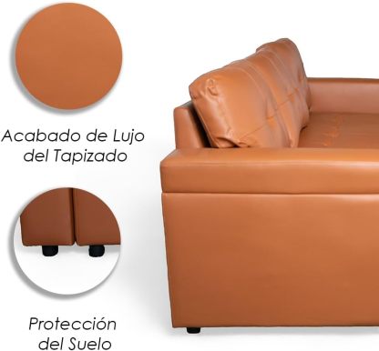 Ilios Innova | Sofá Cama Kairo de Cuero Sintético, Chaise Longue/Cama Extraíble, 3 Plazas, Estructura de Madera, Funcional y Moderno.