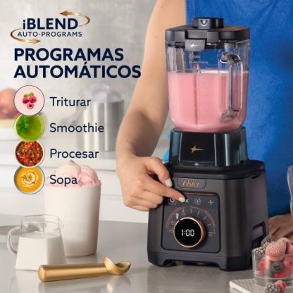 Oster Licuadora Profesional Titan de 2200 W con 4 Programas para Salsa, Sopa, Smoothie y Malteadas, 5 Velocidades, Vaso de Vidrio 2.5 L, Cuchilla de Acero Inoxidable, más Vaso Portátil, BLSTXT-XG