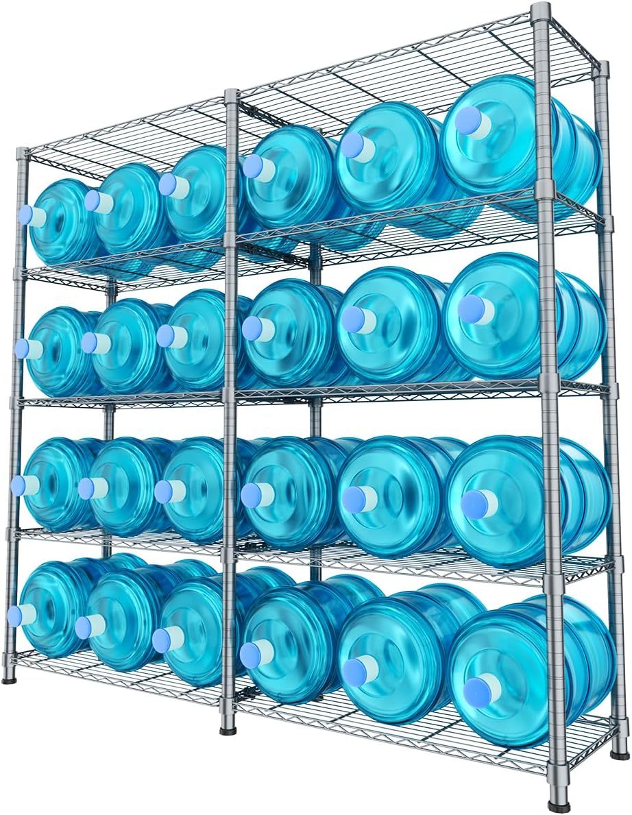 MXLENOBLE Estante de 5 repisas, Estantería de Almacenamiento Ajustable de estantes, Resistente en Ruedas de 4 Pulgadas, Estante Organizador de Metal, Cromado (IC085-B)
