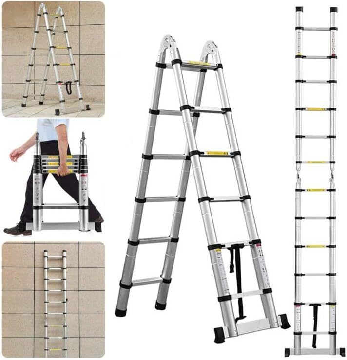 Bowoshen Escalera Telescópica De 6.2 Metros Escalera De Aluminio Segura Y Protegida Antideslizante Multiusos Escalera Extensible 20.5 Pies, 330 Libras Capacidad