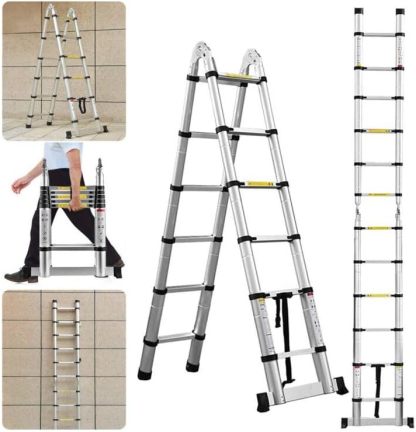 Bowoshen Escalera Telescópica De 6.2 Metros Escalera De Aluminio Segura Y Protegida Antideslizante Multiusos Escalera Extensible 20.5 Pies, 330 Libras Capacidad