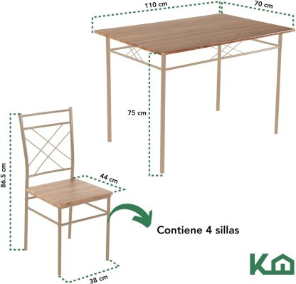 Kingshouse | Mesa de Comedor con 4 Sillas – Mesa de Madera MDF para 4 Personas – Estructura metálica – Moderna Minimalista – Juego de Mesa + 4 Sillas – Muebles para Cocina Restaurante y Cafeterías