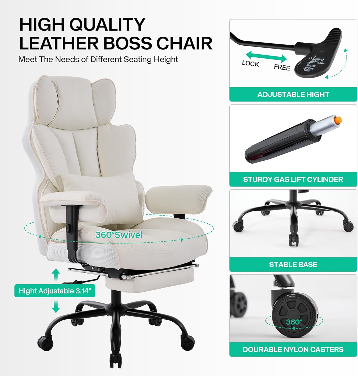 Gzagdecr - Silla de oficina grande y alta de 400 libras, silla de juego de piel sintético con respaldo alto, silla reclinable, silla de oficina ergonómica ejecutiva, soporte lumbar, silla de
