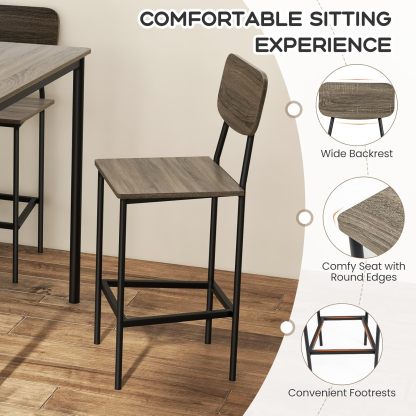 Juego de mesa de comedor de 5 piezas con mesa de altura y 4 taburetes de bar, juego de comedor industrial de cocina con reposapiés y respaldo, juego de comedor que ahorra espacio para pub,