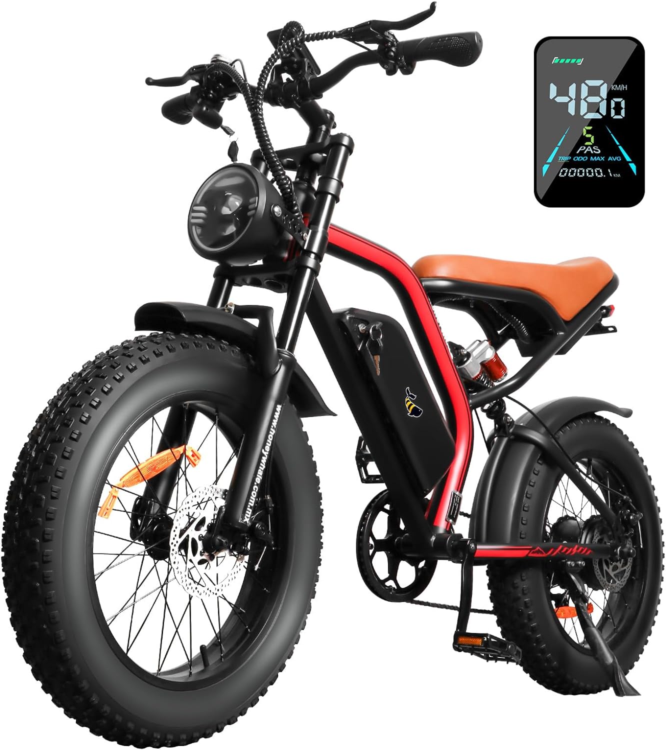 HONEYWHALE K6 Bicicleta Electrica para Adultos, Moto Bicicleta de Montaña de 7 Velocidades, Potencia del Motor 1080 W, Velocidad Máxima 48KM/H, Autonomía 40-45KM, Batería (48V, 15AH)