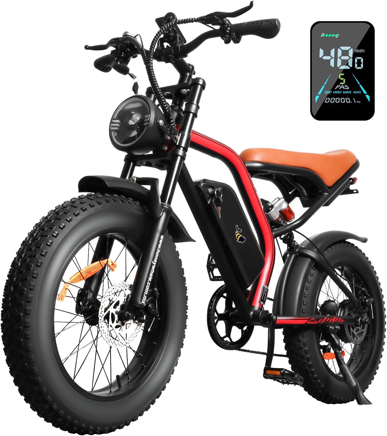HONEYWHALE K6 Bicicleta Electrica para Adultos, Moto Bicicleta de Montaña de 7 Velocidades, Potencia del Motor 1080 W, Velocidad Máxima 48KM/H, Autonomía 40-45KM, Batería (48V, 15AH)