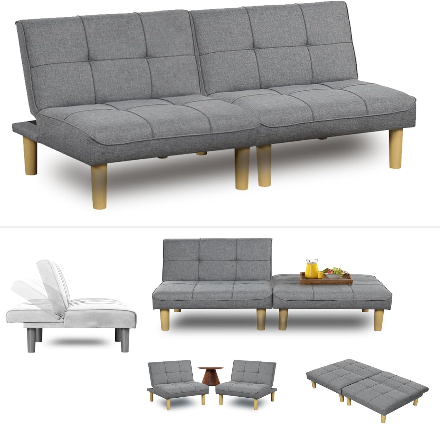 ! Sólo MXN$507 hoy KAIRUITUCH - Sofá cama convertible 3 en 1 para cama individual, sofá de futón con respaldo plegable ajustable, 2 piezas, futón pequeño para sala de estar, departamento
