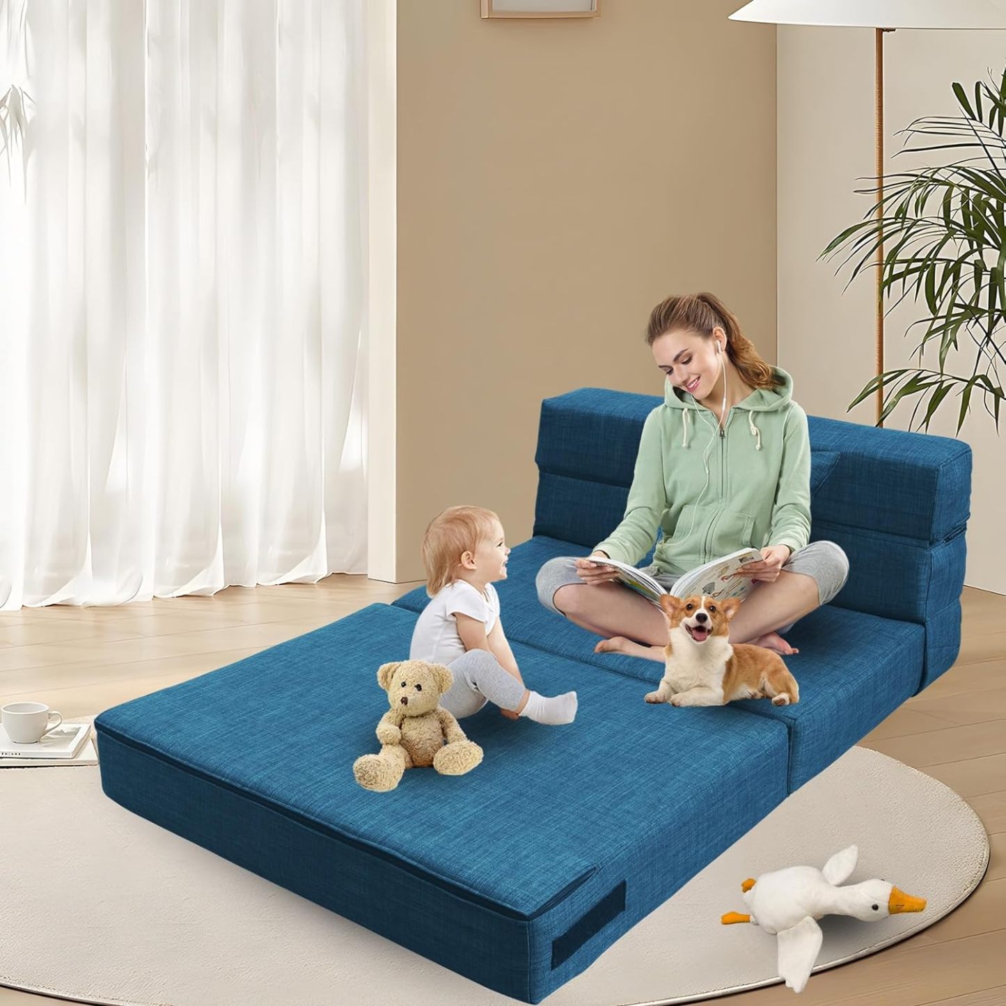Nigoone - Sofá plegable tamaño Queen de espuma viscoelástica con 2 almohadas, sillón perezoso, triple futón, camas convertibles, funda lavable, gris oscuro