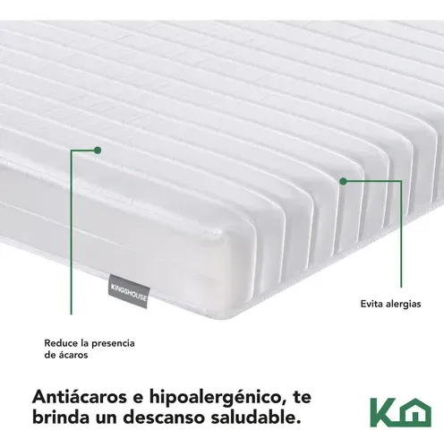 Colchon Individual En Caja Estructura De Resortes Blanco Kingshouse Espuma De Alta Densidad Memory Foam Antiacaros Hipoalergenico Peso Soportado 120kg Firmeza Comodidad Descanso Poliester