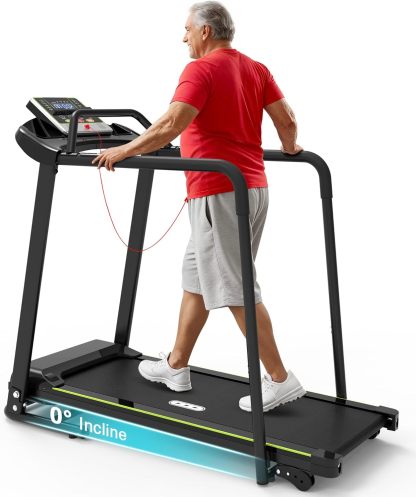Redliro - Cinta de correr para caminar con pasamanos largos para equilibrio, mÃ¡quina de ejercicio de recuperaciÃ³n de fitness, plegable para uso domÃ©stico con soporte para telÃ©fono y taza
