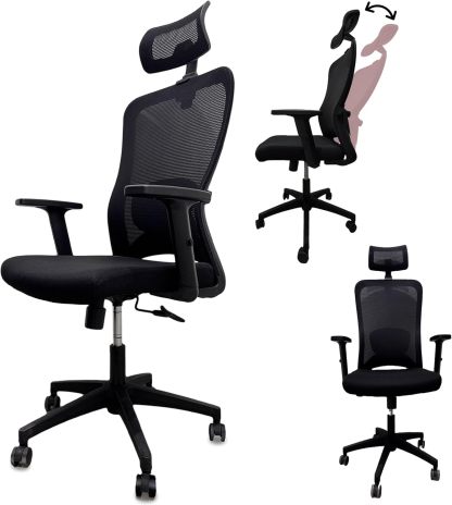 ERGOZEN Silla de Oficina Ergonómica Ejecutiva. Silla Escritorio con Cabecera y Soporte Lumbar Ajustable, Silla ergonomica de Escritorio con Respaldo de Malla y reposabrazos Ajustable.