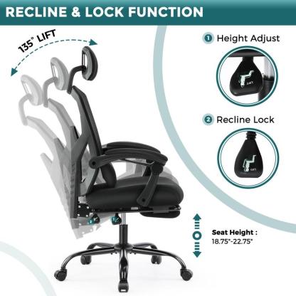 🔥Limited stock Only $29.9 today🎁Ergonomic Office Chair with Foot Rest and Adjustable Headrest, Mesh Swivel Rolling Task Chair
