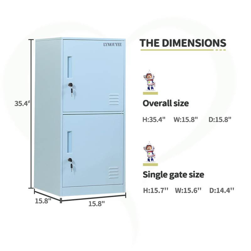 Casillero de almacenamiento vertical metálico de 2 puertas para habitación de niños, escuela, oficina, hogar, apilable, de acero, para juguetes y equipo deportivo, dispositivo antivuelco (2D,