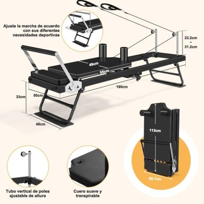 Cama de Entrenamiento de Pilates, Cama de Pilates For Gimnasio en Casa, Máquina Plegable de Pilates Reformer, Cama de Ejercicios Multifuncional con Pilates Reformer