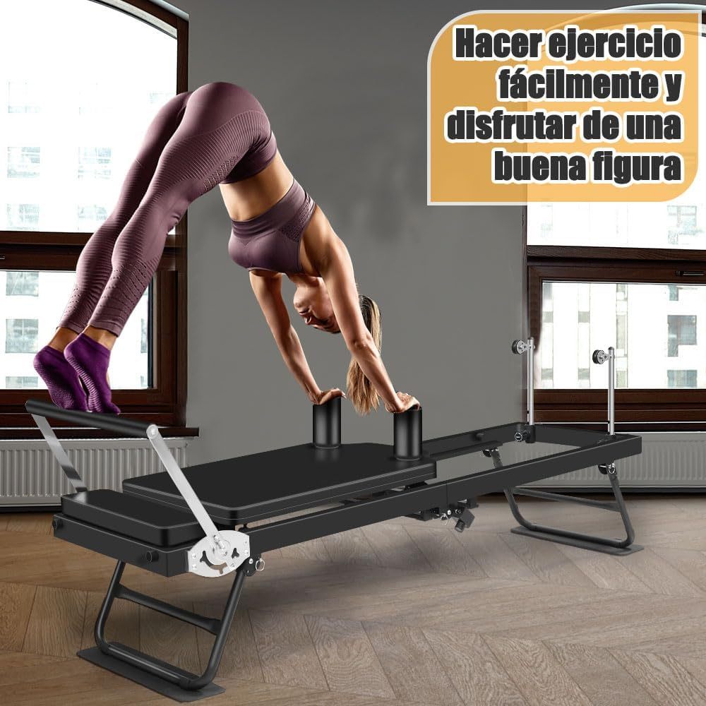 Cama de Entrenamiento de Pilates, Cama de Pilates For Gimnasio en Casa, Máquina Plegable de Pilates Reformer, Cama de Ejercicios Multifuncional con Pilates Reformer