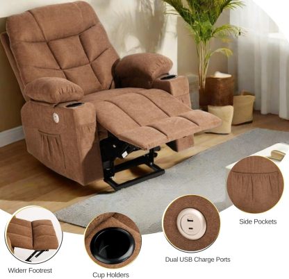 YITAHOME Silla reclinable con elevación eléctrica para Ancianos, Silla reclinable de Tela con Masaje y Calor, Asiento Espacioso, Puertos USB, portavasos, Bolsillos Laterales, Control Remoto (café)