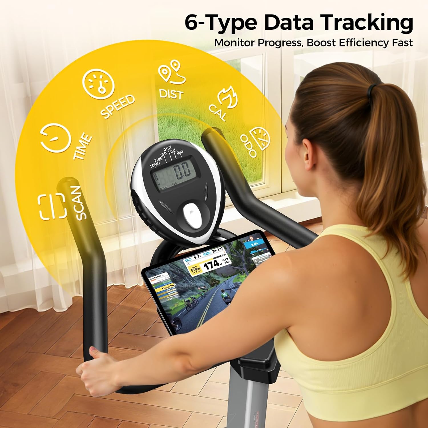 Pooboo - Bicicleta estática ajustable, magnética/almohadilla de freno, silenciosa transmisión por correa, bicicleta de ciclismo interior para el hogar, cardio, bicicleta estacionaria de fitness con