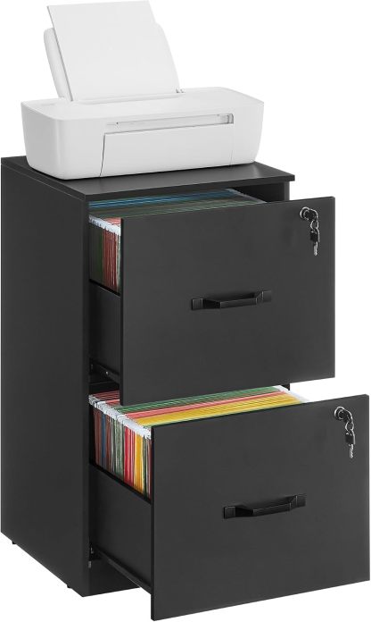 VASAGLE Archivador de 3 Cajones, Archivador con Cerradura, Soporte para Impresora, Archivos de Tamaño A4 y Carta, Blanco Nube MOFC055W14