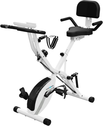 BARWING Home Fitness bicicleta de fitness fija 5 en 1 bicicleta interior plegable para ancianos capacidad 350lb, resistencia magnética de grado 16, respaldo del asiento ajustable