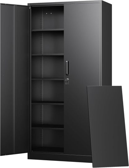 Letaya - Armarios de almacenamiento de metal con puerta de cerradura, armarios de acero, 5 estantes ajustables para el hogar, oficina, almacén (blanco)