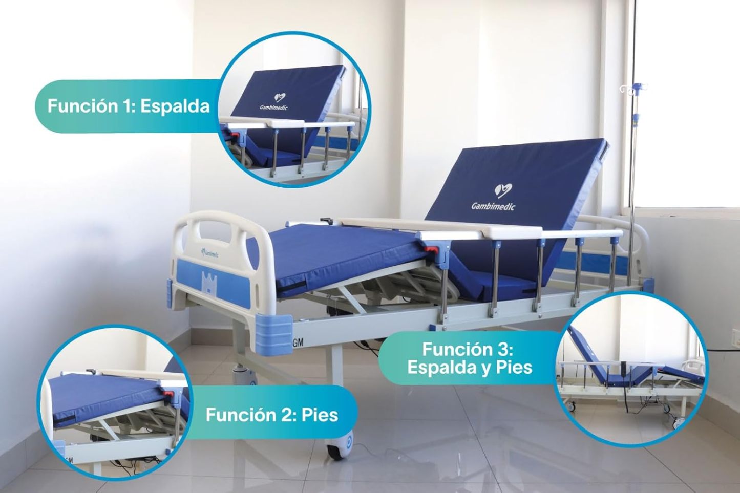 Gambimedic Cama De Hospital Electrica Economica 3 Posiciones Base Espalda Y Piernas Mod. Eii-02 Incluye Colchon